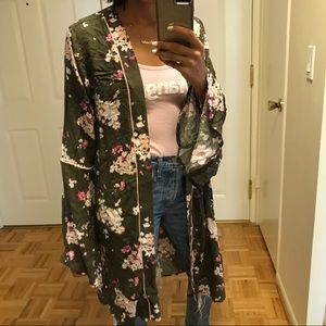 rue21 Floral Kimono in Army Green